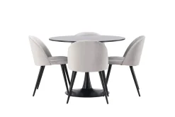 Venture Home Spisegrupper-Glade Spisegruppe 100 cm Rund med 4 Velvet Stoler Svart,Grey