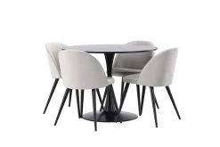 Venture Home Spisegrupper-Glade Spisegruppe 100 cm Rund med 4 Velvet Stoler Svart,Grey