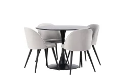 Venture Home Spisegrupper-Glade Spisegruppe 100 cm Rund med 4 Velvet Stoler Svart,Grey
