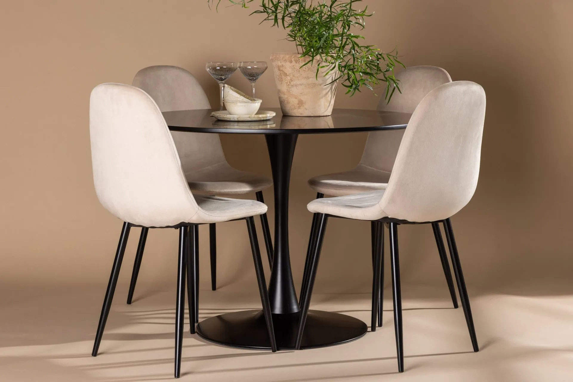 Venture Home Spisegrupper-Glade Spisegruppe 100 cm Rund med 4 Polar Stoler Beige,Svart