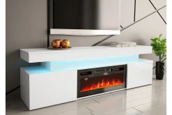 Concept 55 Tv-Skap|Tv-Benk & Mediabenk-Glenndale TV benk med oppbevaring + LED kamin + Belysning 190 cm Hvit