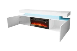 Concept 55 Tv-Skap|Tv-Benk & Mediabenk-Glenndale TV benk med oppbevaring + LED kamin + Belysning 190 cm Hvit