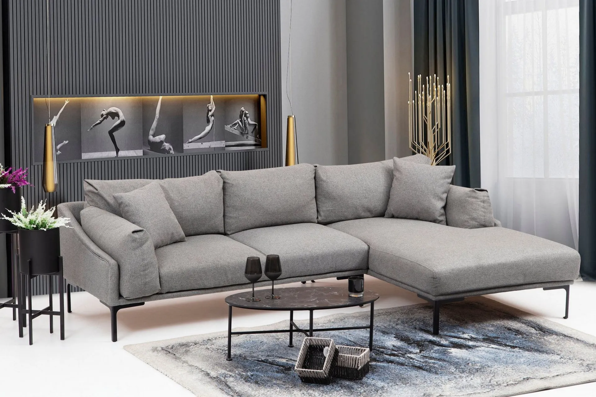 Sofa Med Sjeselong-Glenure Sofa m. Divan 4-seters Grey