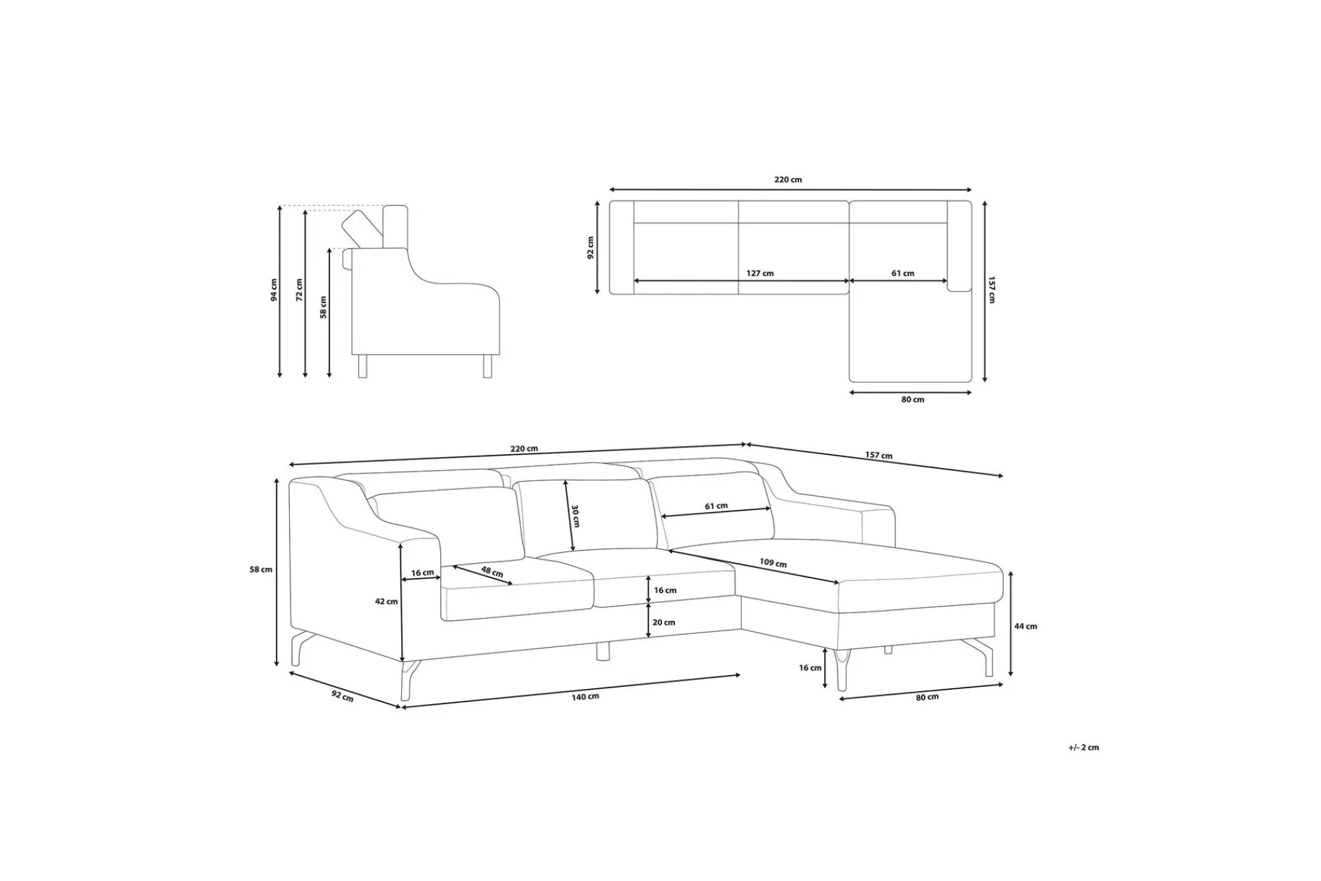 Glosli Hjørnesofa 220 cm