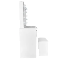 Sminkebord & Toalettbord-Glow Sminkebord 94 cm med speil skuffer og krakk - LED Belysning Hvit