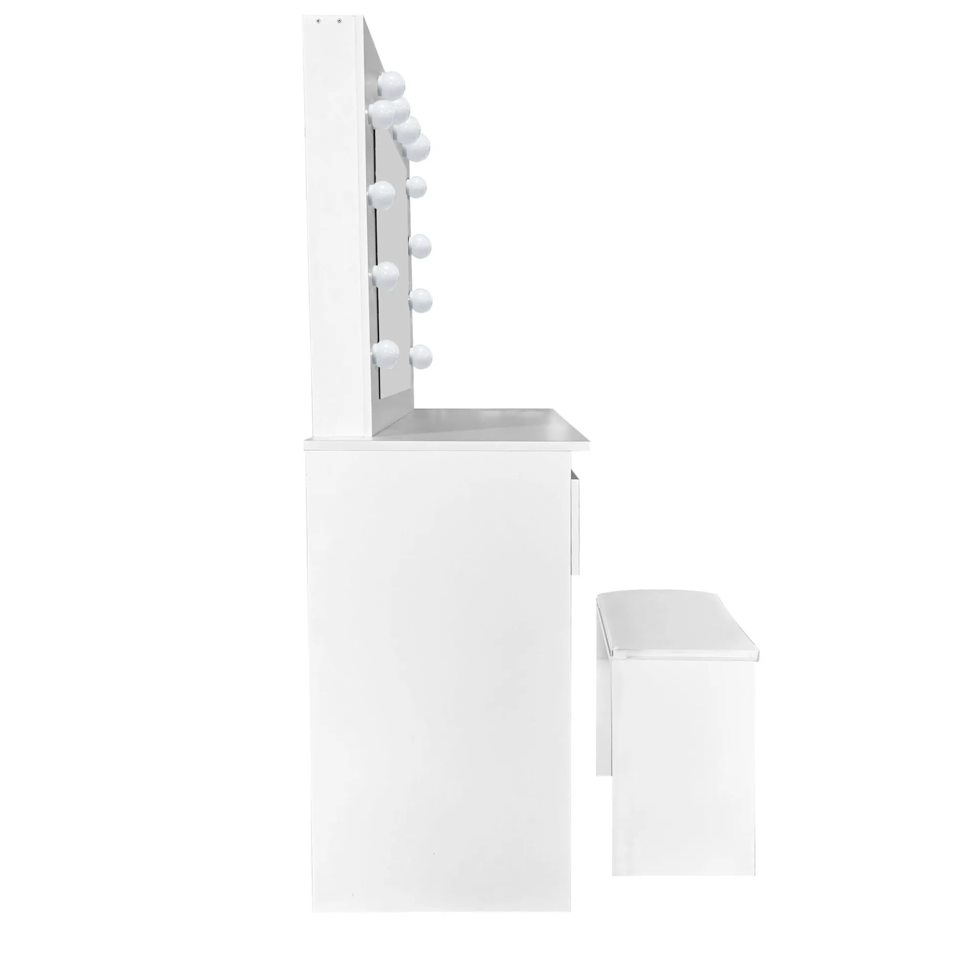 Sminkebord & Toalettbord-Glow Sminkebord 94 cm med speil skuffer og krakk - LED Belysning Hvit