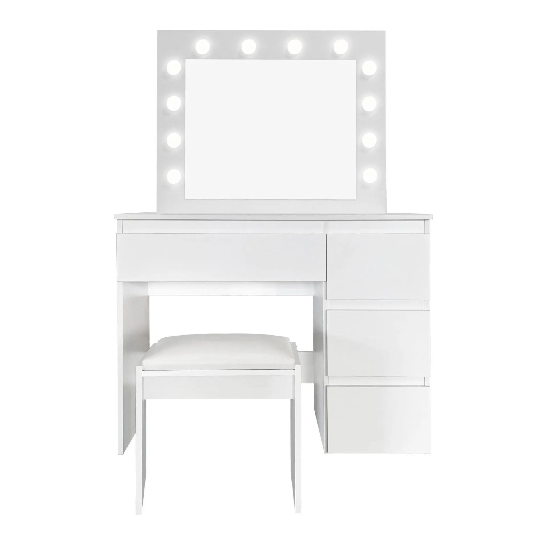 Sminkebord & Toalettbord-Glow Sminkebord 94 cm med speil skuffer og krakk - LED Belysning Hvit