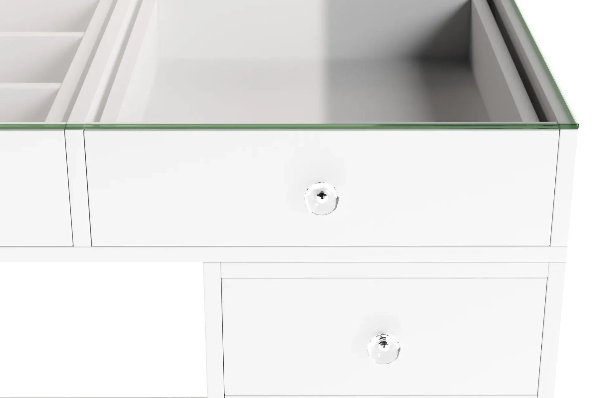 Glow Stort sminkebord med glassplate Oppbevaring med skuffer og rom 120 cm