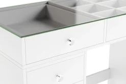 Glow Stort sminkebord med glassplate Oppbevaring med skuffer og rom 120 cm