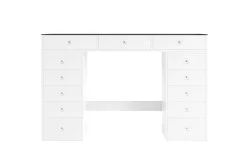 Glow Stort sminkebord med glassplate Oppbevaring med skuffer og rom 120 cm