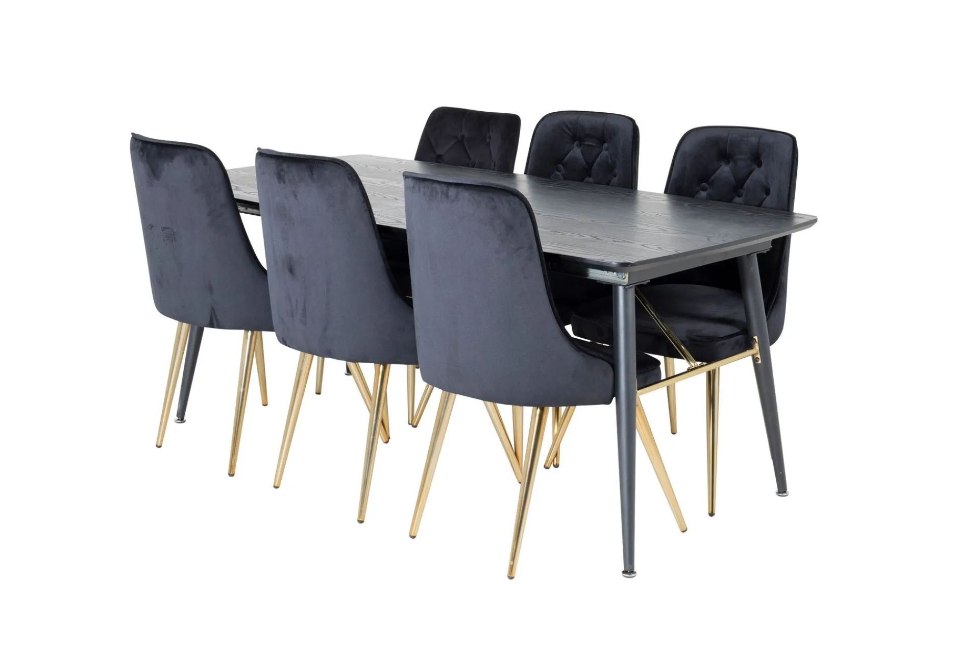 Venture Home Spisegrupper-Gold Spisegruppe Forlengningsbar 180-220 cm Rektangulær med 6 Velvet Stoler Svart,Gull