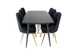 Venture Home Spisegrupper-Gold Spisegruppe Forlengningsbar 180-220 cm Rektangulær med 6 Velvet Stoler Svart,Gull