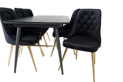 Venture Home Spisegrupper-Gold Spisegruppe Forlengningsbar 180-220 cm Rektangulær med 6 Velvet Stoler Svart,Gull