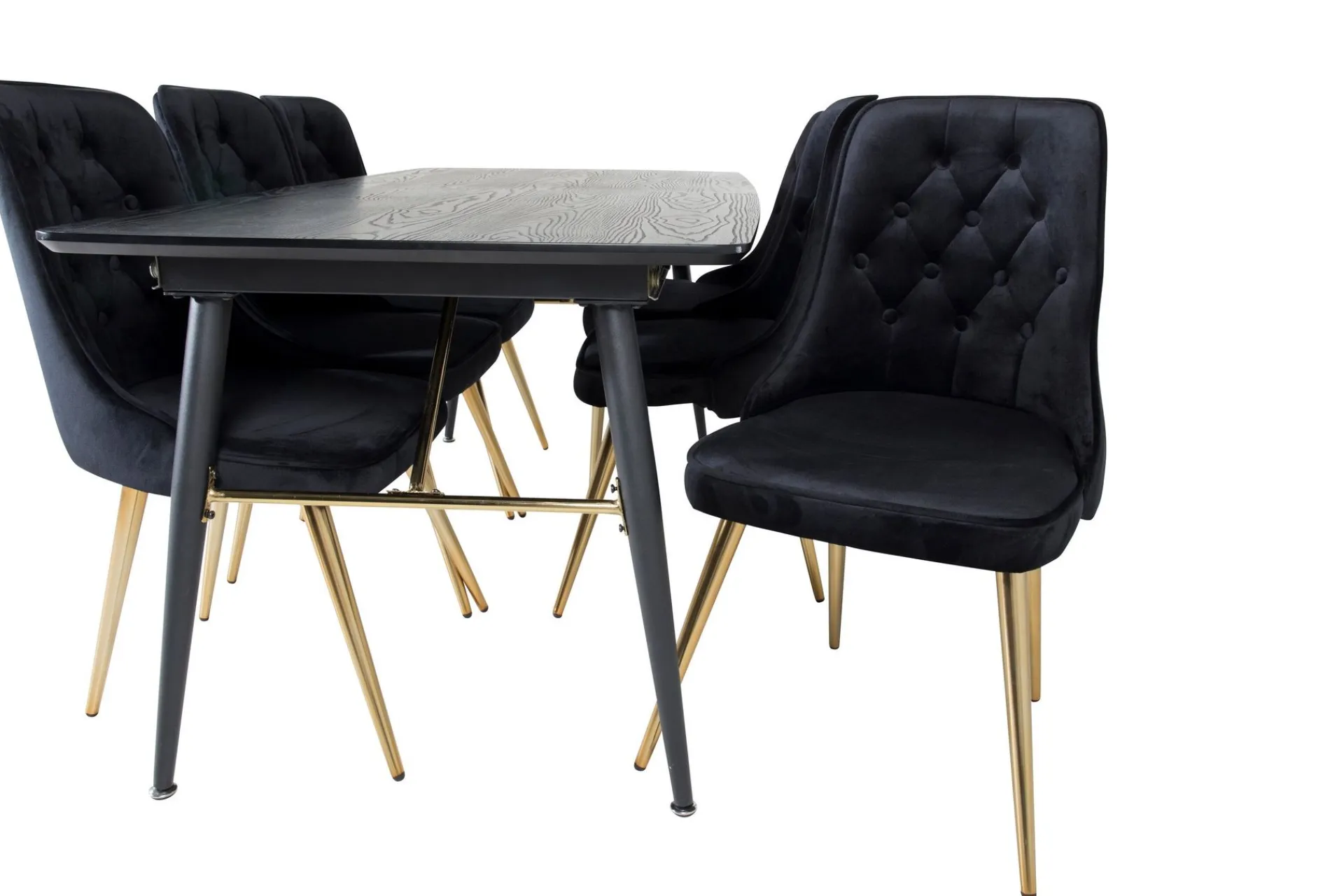 Venture Home Spisegrupper-Gold Spisegruppe Forlengningsbar 180-220 cm Rektangulær med 6 Velvet Stoler Svart,Gull