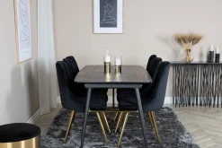 Venture Home Spisegrupper-Gold Spisegruppe Forlengningsbar 180-220 cm Rektangulær med 6 Velvet Stoler Svart,Gull