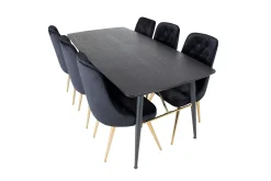 Venture Home Spisegrupper-Gold Spisegruppe Forlengningsbar 180-220 cm Rektangulær med 6 Velvet Stoler Svart,Gull