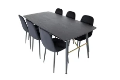 Venture Home Spisegrupper-Gold Spisegruppe Forlengningsbar 180-220 cm Rektangulær med 6 Polar Stoler Svart