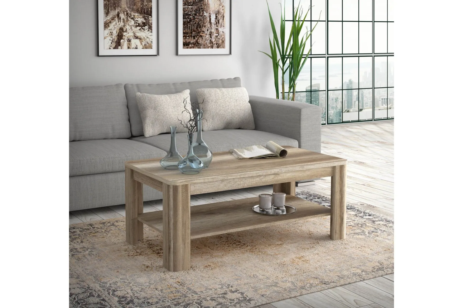 Sofabord-Gomon Sofabord 110 cm med Oppbevaringshylle Brun