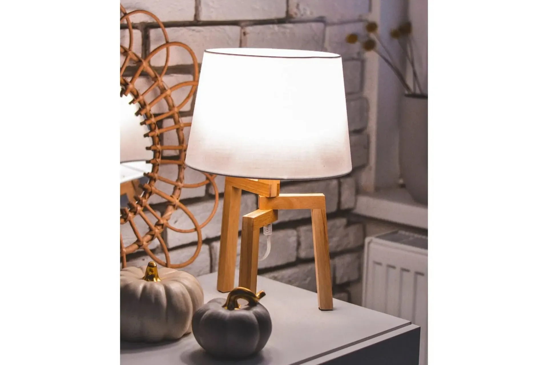 Nattbordslampe|Bordlampe-Gorgona Bordlampe 42 cm E14 Lett ved,Hvit