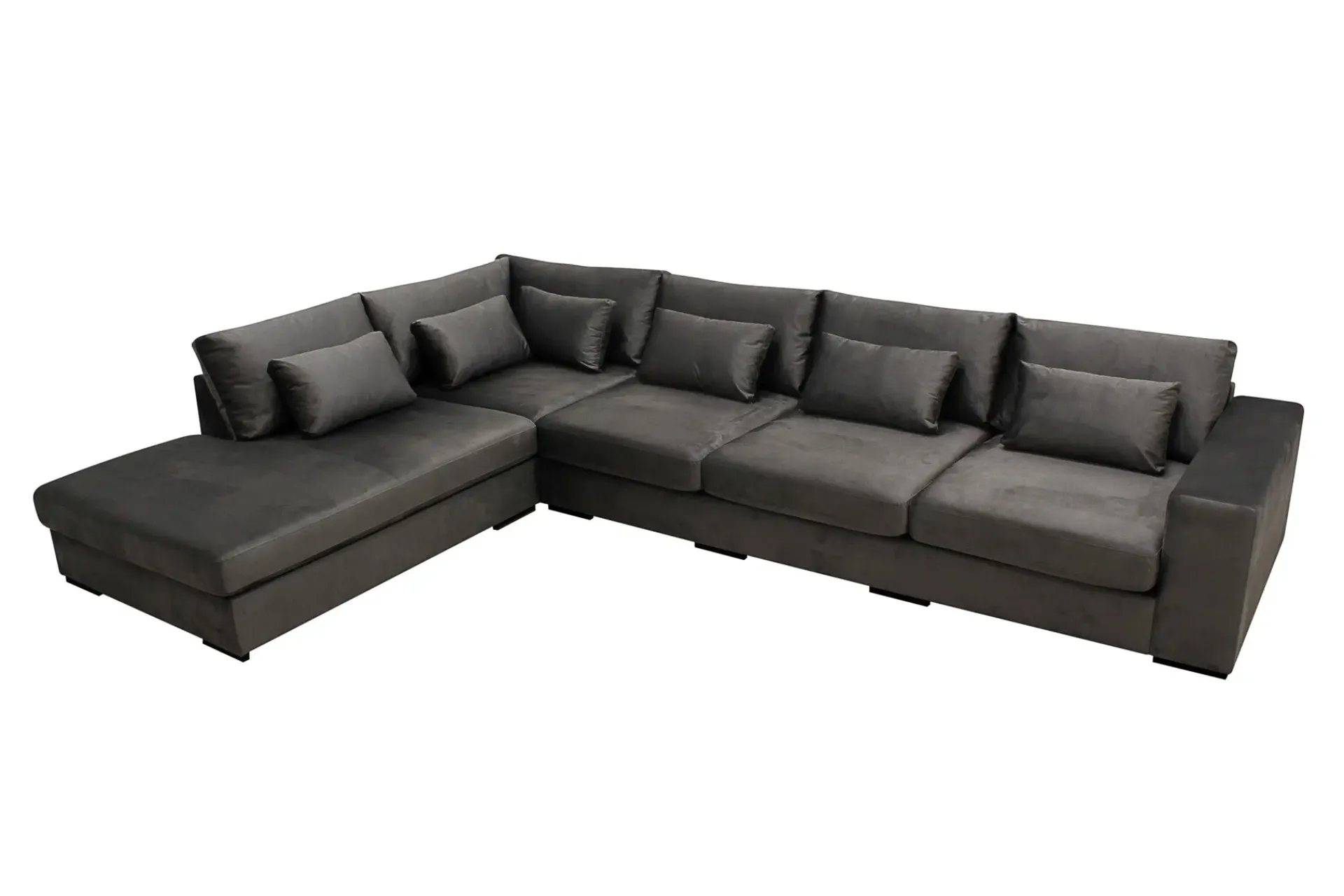 Scandinavian Choice Velour Sofa & Fløyel Sofa|Sofa Med Sjeselong-Grande 5-seters Sofa med Sjeselong Venstre Mørkegrå