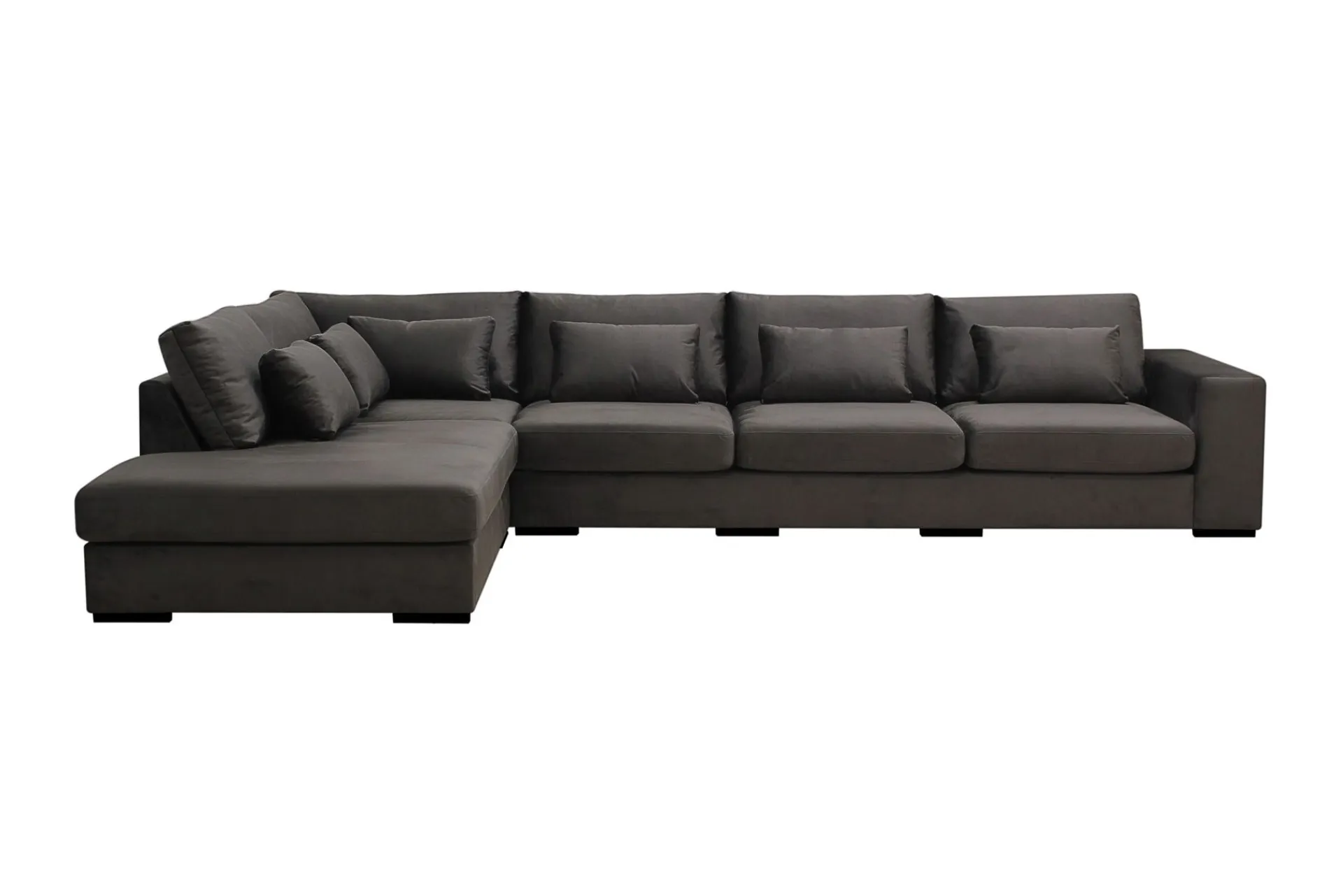 Scandinavian Choice Velour Sofa & Fløyel Sofa|Sofa Med Sjeselong-Grande 5-seters Sofa med Sjeselong Venstre Mørkegrå