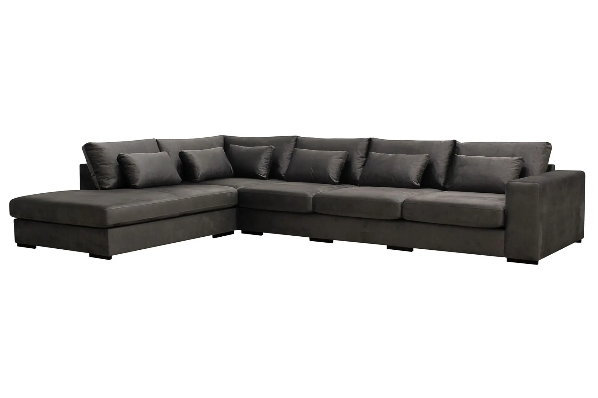 Scandinavian Choice Velour Sofa & Fløyel Sofa|Sofa Med Sjeselong-Grande 5-seters Sofa med Sjeselong Venstre Mørkegrå