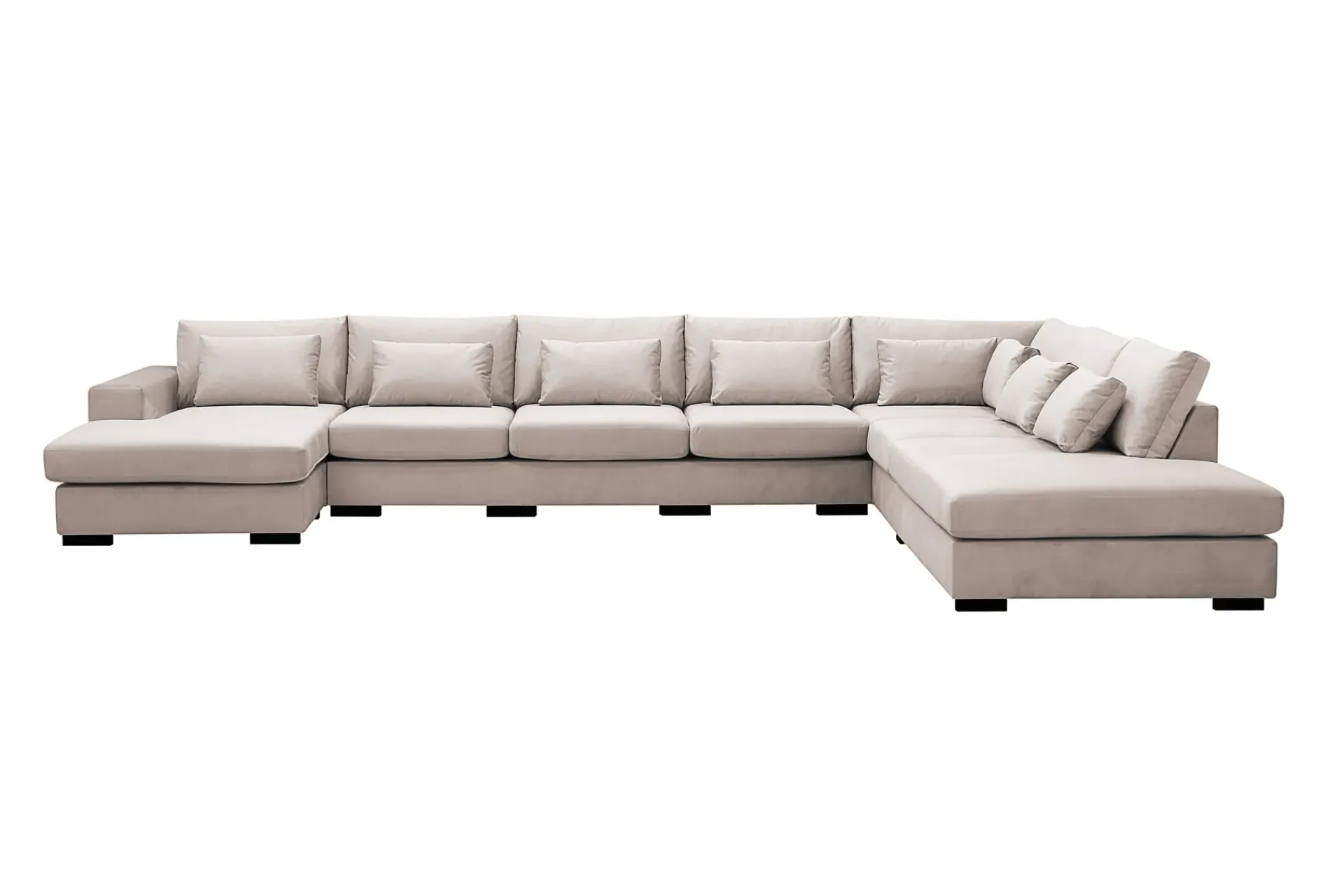 Scandinavian Choice Velour Sofa & Fløyel Sofa|U-Sofa-Grande Stor 7-seters U-Sofa med Divan Venstre Beige