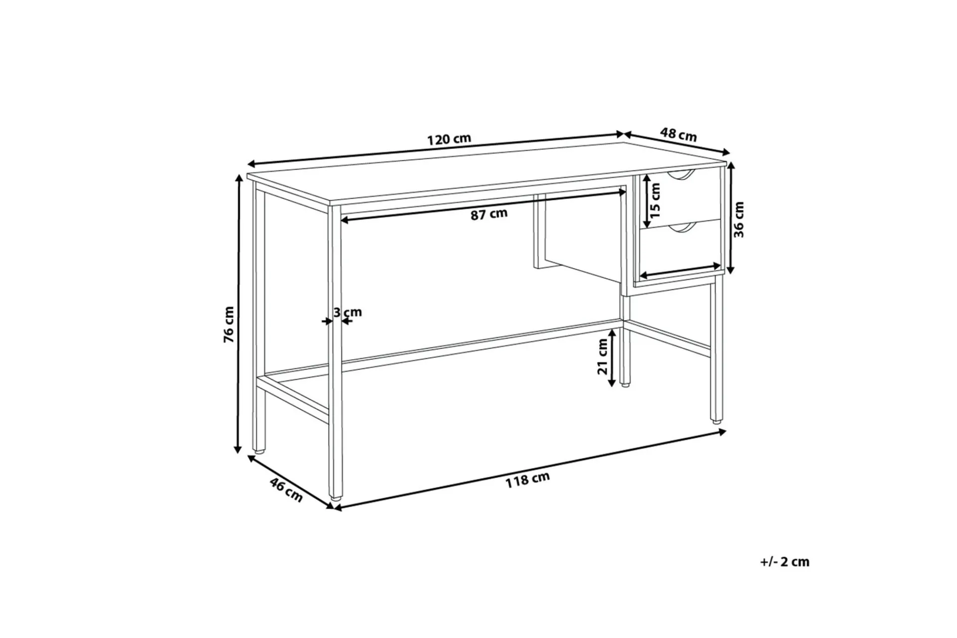 Grantha Skrivebord 120 cm med Oppbevaring 2 Skuffer
