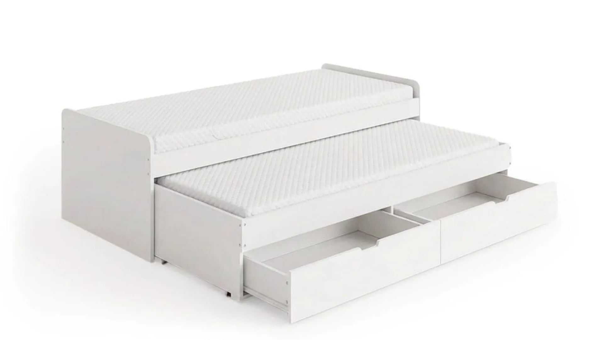 Basic Home Sengeramme & Sengestamme-Granvik Sengeramme 90x200 cm uttrekkbar med ekstraseng og oppbevaring inkludert 2 madrasser Vit