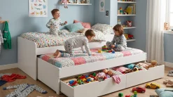 Basic Home Sengeramme & Sengestamme-Granvik Sengeramme 90x200 cm uttrekkbar med ekstraseng og oppbevaring inkludert 2 madrasser Vit