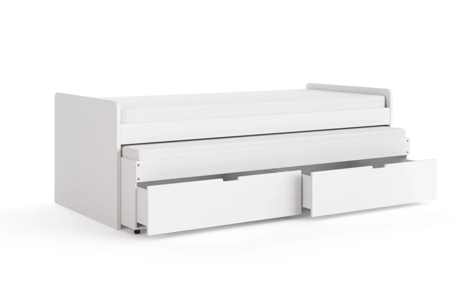 Basic Home Sengeramme & Sengestamme-Granvik Sengeramme 90x200 cm uttrekkbar med ekstraseng og oppbevaring inkludert 2 madrasser Vit