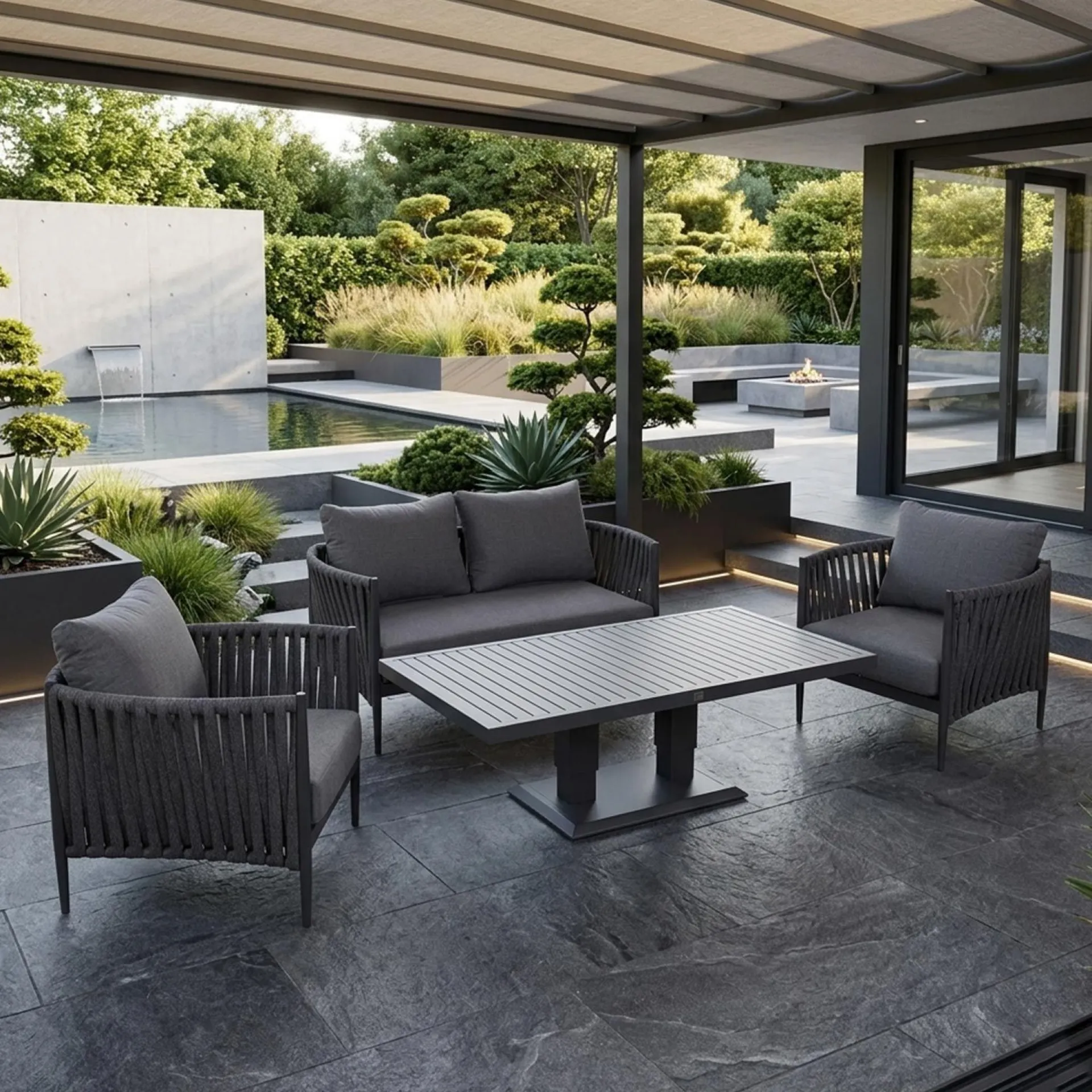 Veranda & Terrasse|Loungemøbler Salg-Hagemøbelsett HOME4YOU Bristol bord, sofa og 2 stoler Grå