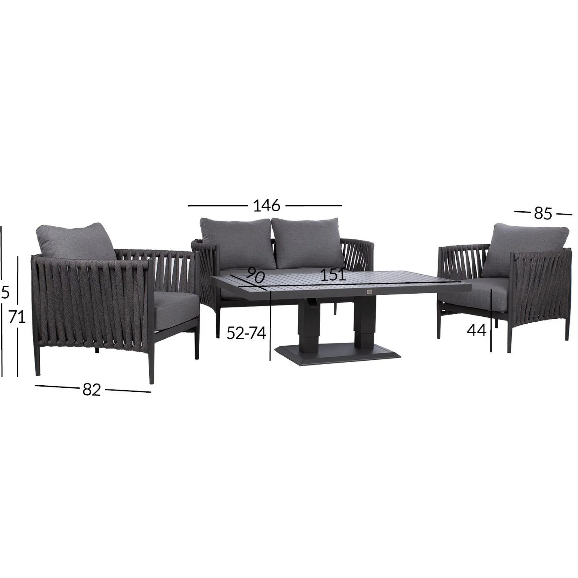 Veranda & Terrasse|Loungemøbler Salg-Hagemøbelsett HOME4YOU Bristol bord, sofa og 2 stoler Grå