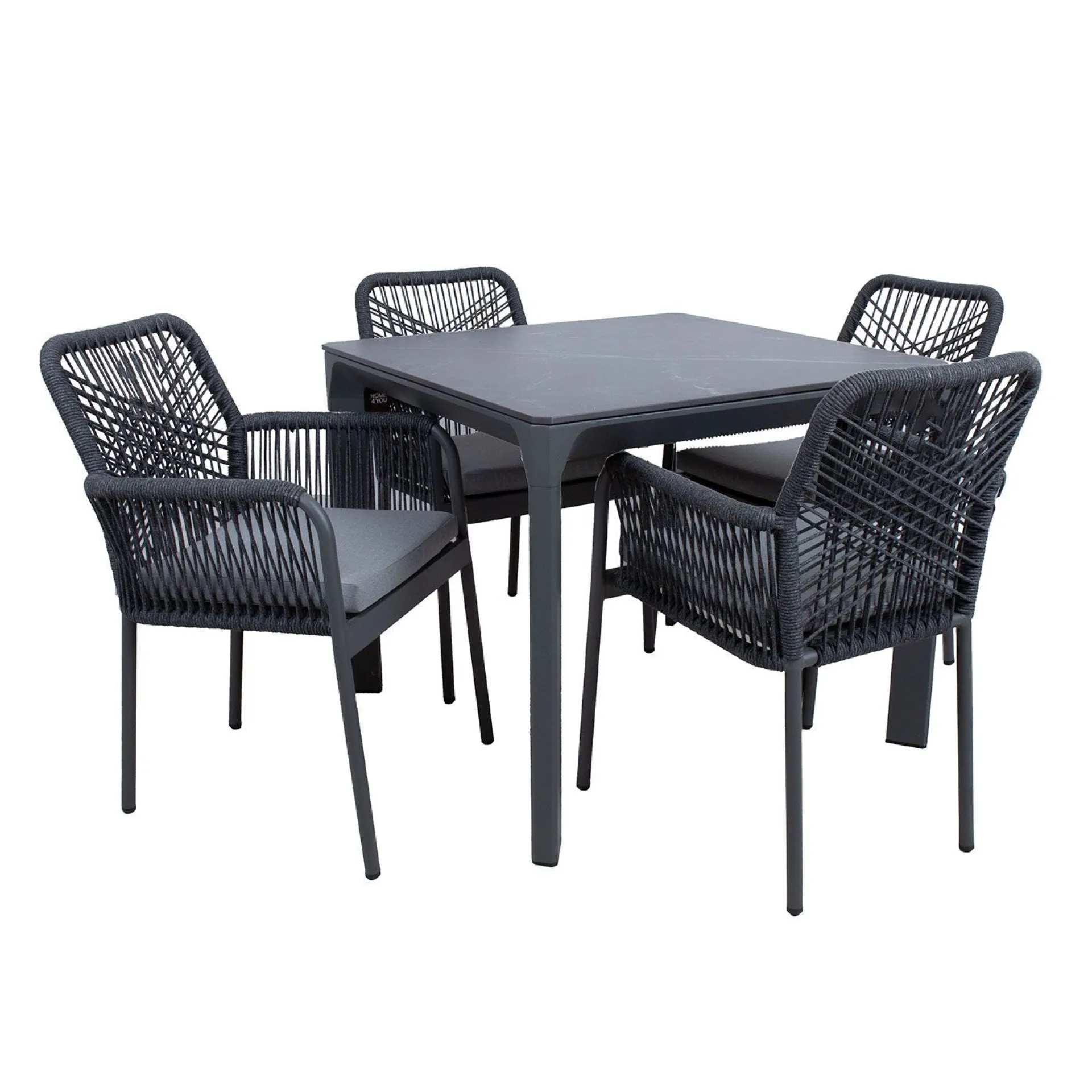 Hagemøbelsett HOME4YOU Carves bord og 4 kryssflettede stoler