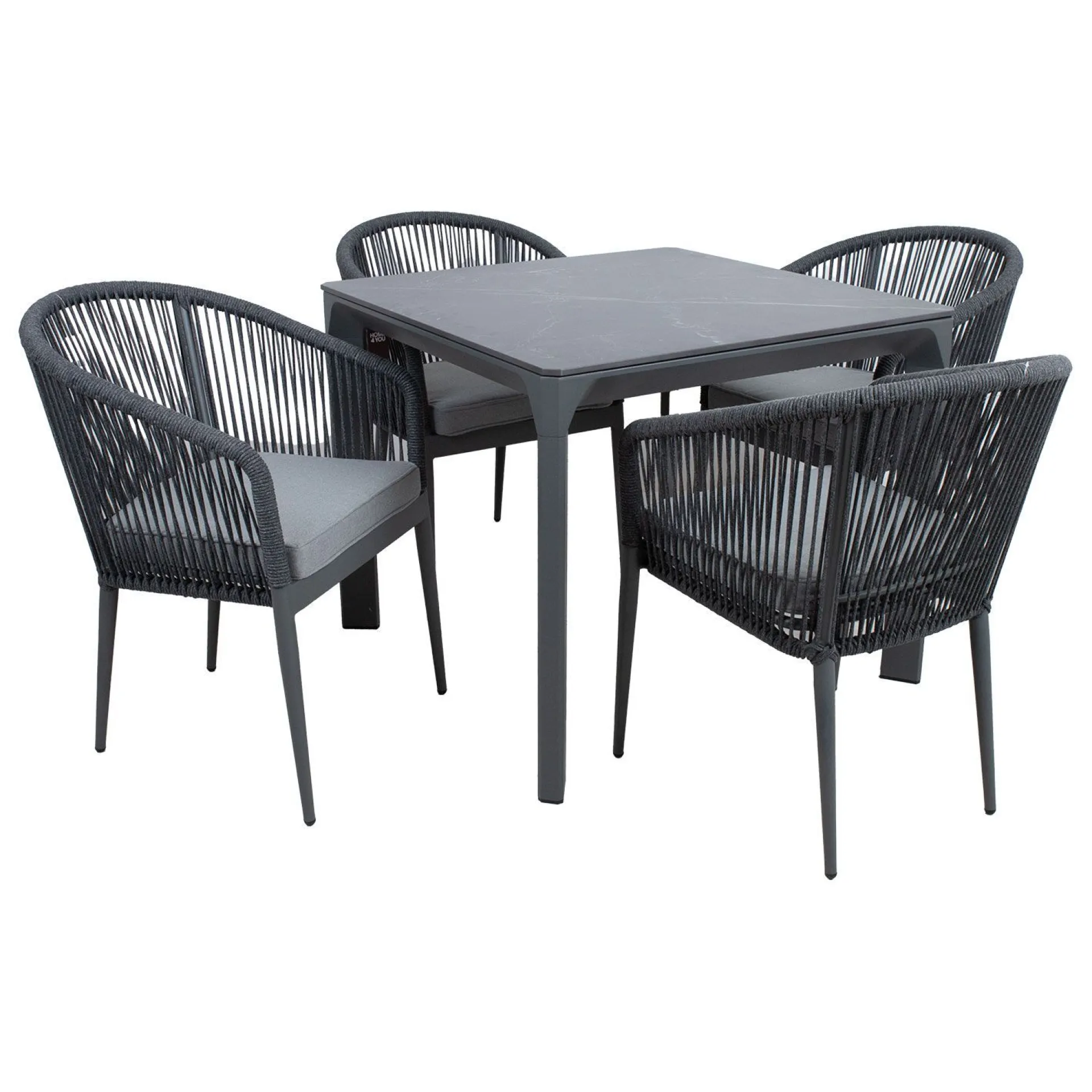 Hagemøbelsett HOME4YOU Carves bord og 4 stoler med vertikal fletting