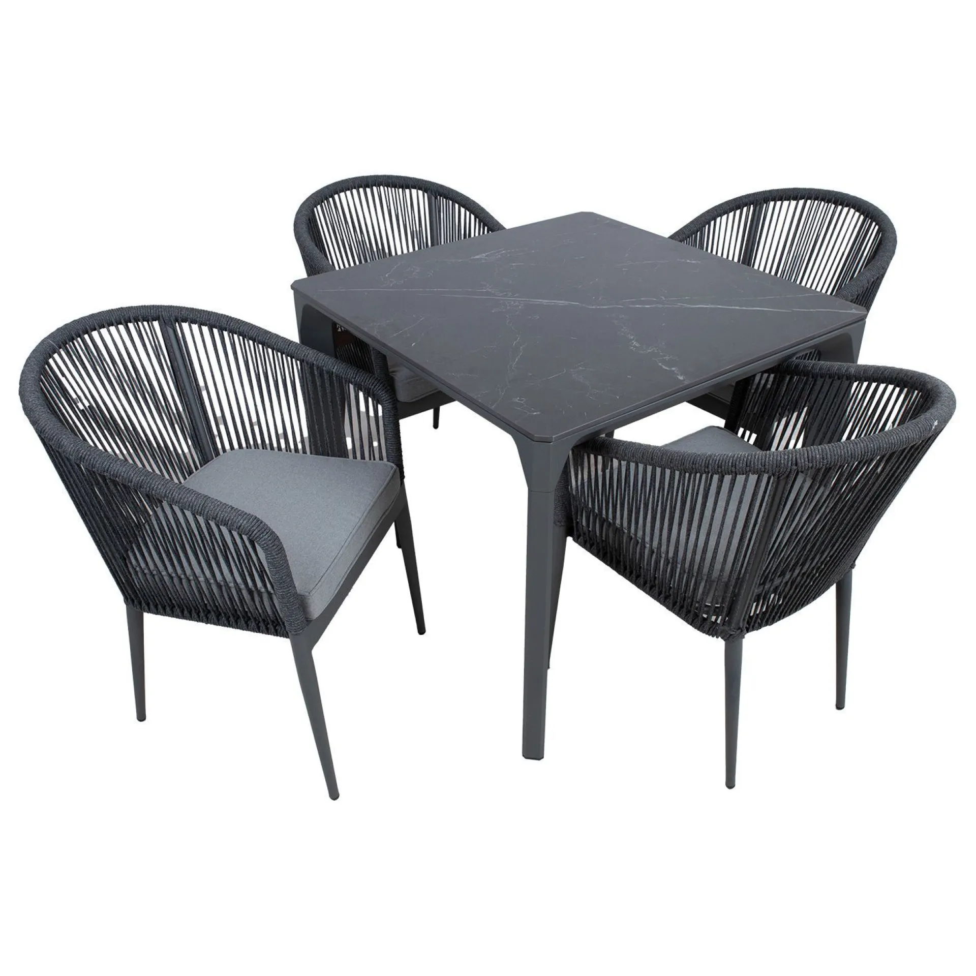 Hagemøbelsett HOME4YOU Carves bord og 4 stoler med vertikal fletting