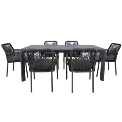 Hagemøbelsett HOME4YOU Carves bord og 6 kryssflettede stoler