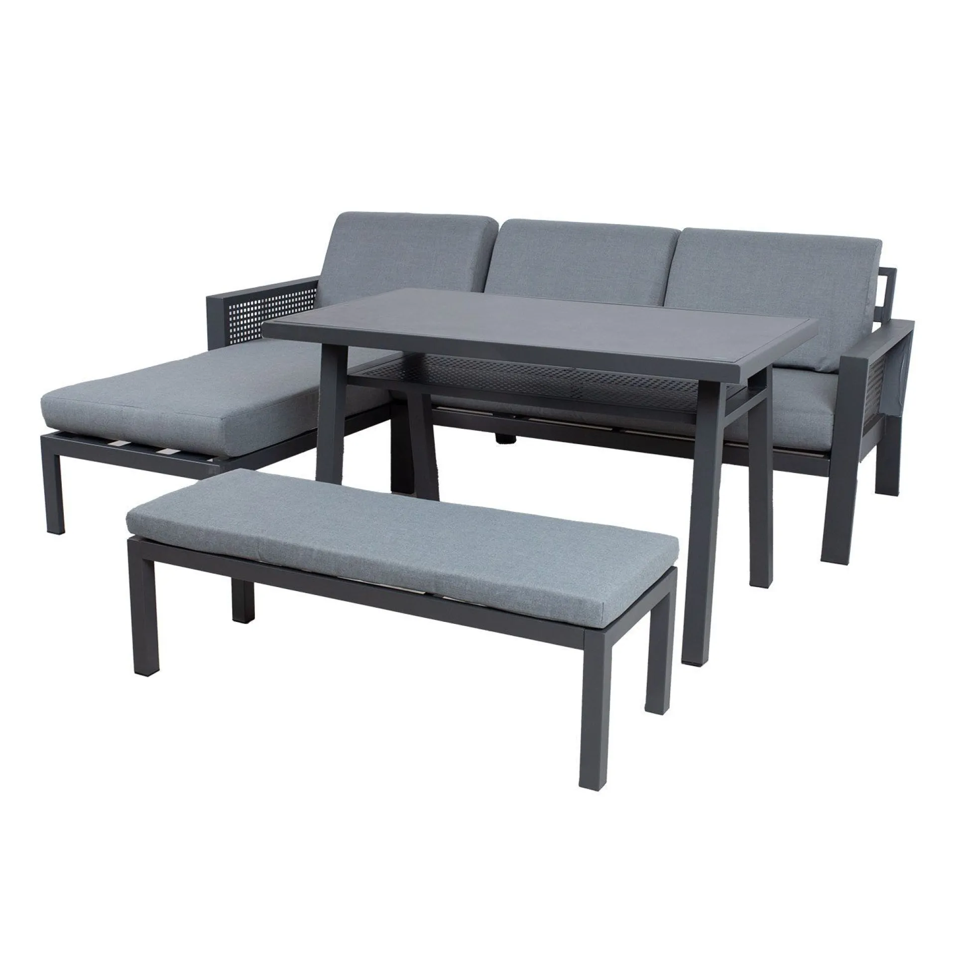 Veranda & Terrasse|Loungemøbler Salg-Hagemøbelsett HOME4YOU Delgado hjørnesofa, bord og benk Grå