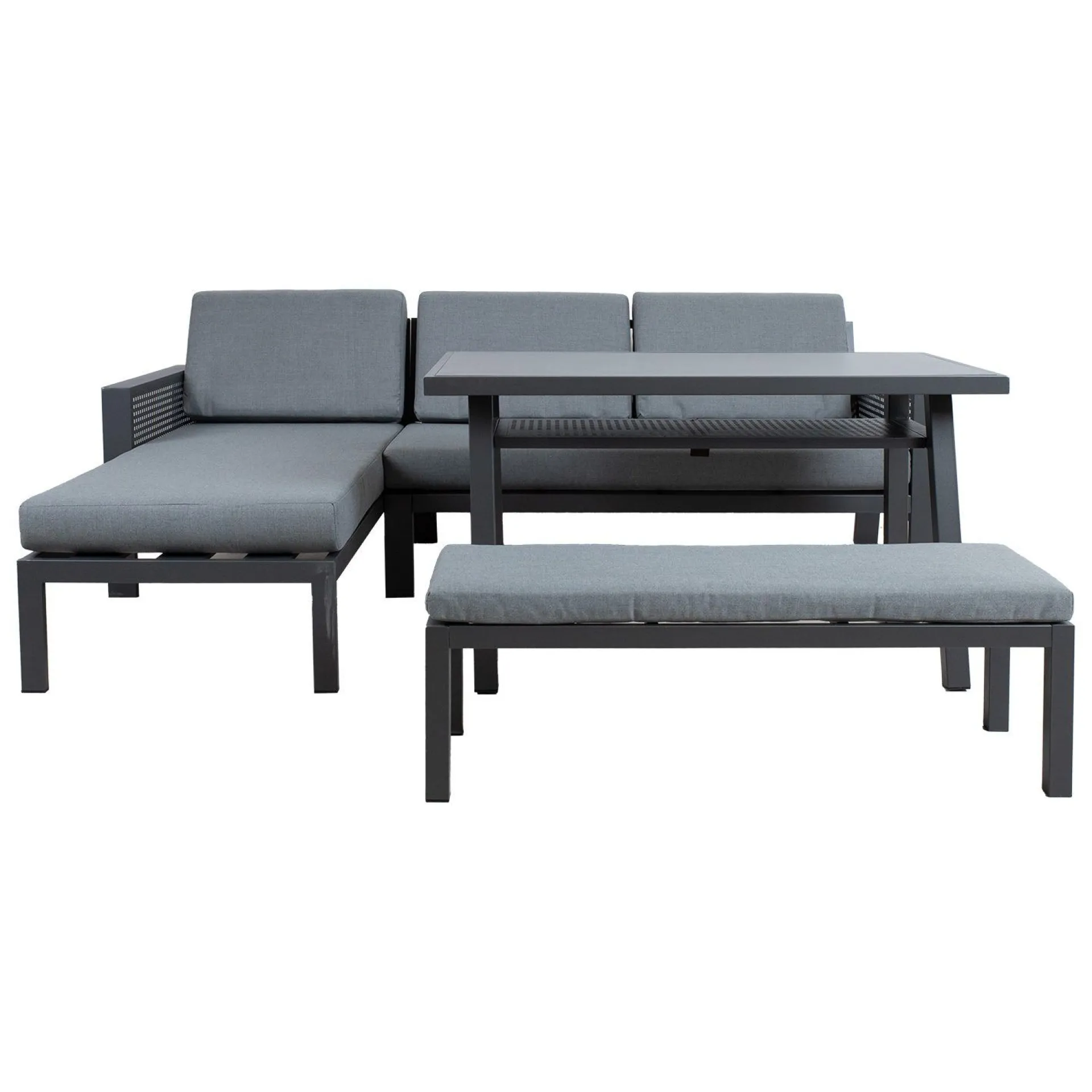 Veranda & Terrasse|Loungemøbler Salg-Hagemøbelsett HOME4YOU Delgado hjørnesofa, bord og benk Grå