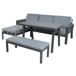 Veranda & Terrasse|Loungemøbler Salg-Hagemøbelsett HOME4YOU Delgado hjørnesofa, bord og benk Grå