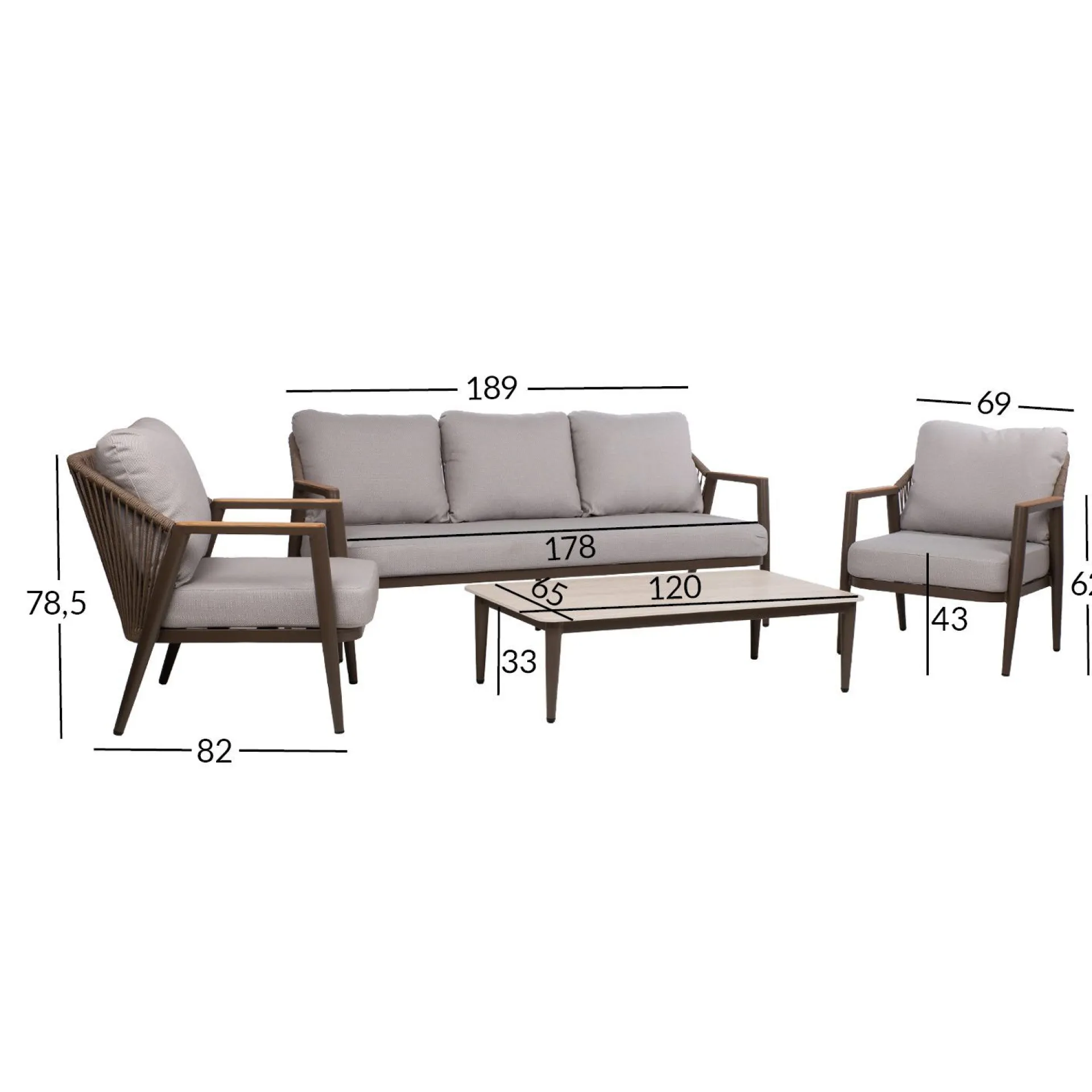 Hagemøbelsett HOME4YOU Delia bord, sofa og 2 stoler