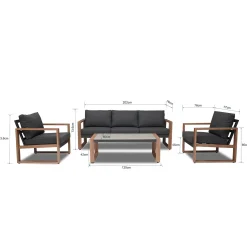 Hagemøbelsett HOME4YOU Duisburg bord, sofa og 2 lenestoler