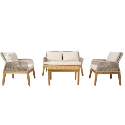Cafesett|Balkonggrupper-Hagemøbelsett HOME4YOU Florida bord, sofa og 2 lenestoler Beige