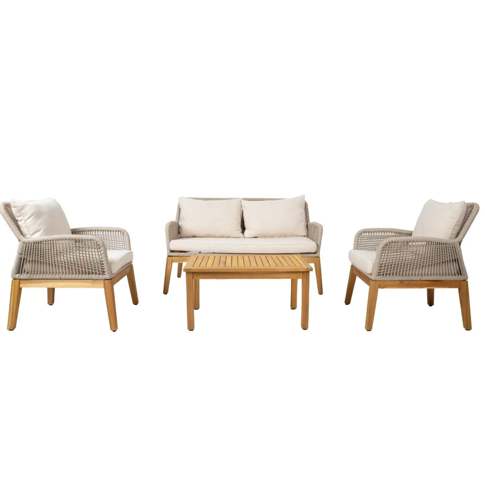Cafesett|Balkonggrupper-Hagemøbelsett HOME4YOU Florida bord, sofa og 2 lenestoler Beige