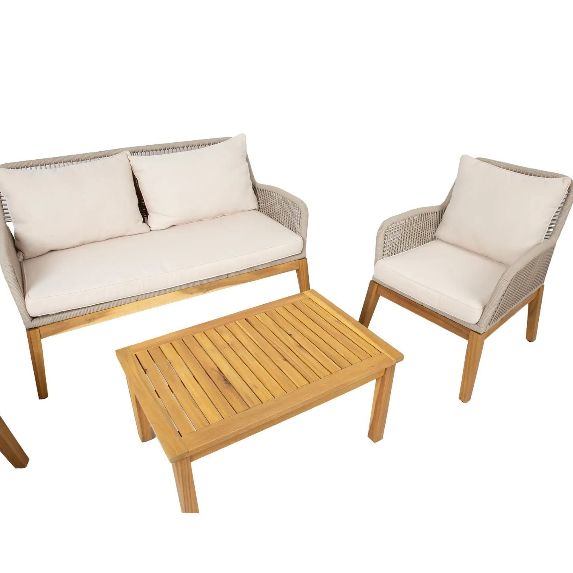 Cafesett|Balkonggrupper-Hagemøbelsett HOME4YOU Florida bord, sofa og 2 lenestoler Beige