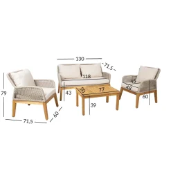 Cafesett|Balkonggrupper-Hagemøbelsett HOME4YOU Florida bord, sofa og 2 lenestoler Beige
