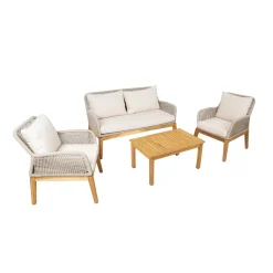 Cafesett|Balkonggrupper-Hagemøbelsett HOME4YOU Florida bord, sofa og 2 lenestoler Beige