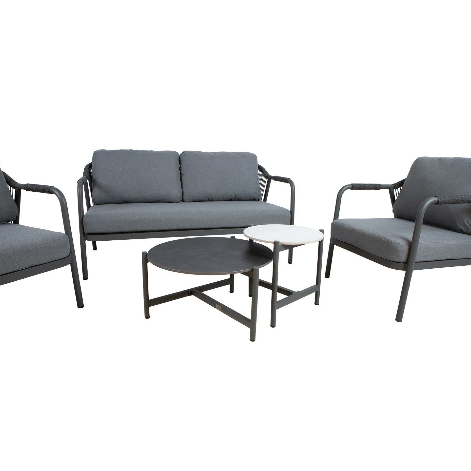 Cafesett|Balkonggrupper-Hagemøbelsett HOME4YOU Kassel 2 bord, sofa og 2 stoler Grå