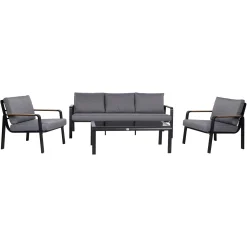 Hagemøbelsett HOME4YOU Lona bord, sofa og 2 stoler grå/svart