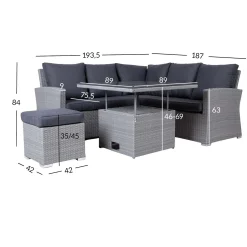 Veranda & Terrasse|Loungemøbler Salg-Hagemøbelsett HOME4YOU Samuel bord, hjørnesofa og ottoman Grå